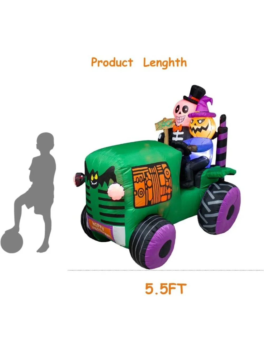 5.5Ft Halloween Inflatable Ghost Tractor Decor with LED Lights - Spooky Yard Art